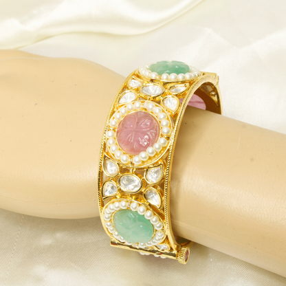 GOLDEN POLKI PEARL KADA-PINK & GREEN