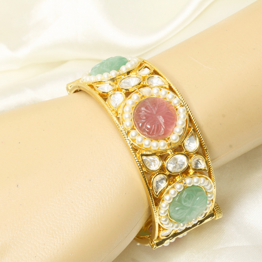 GOLDEN POLKI PEARL KADA-PINK & GREEN