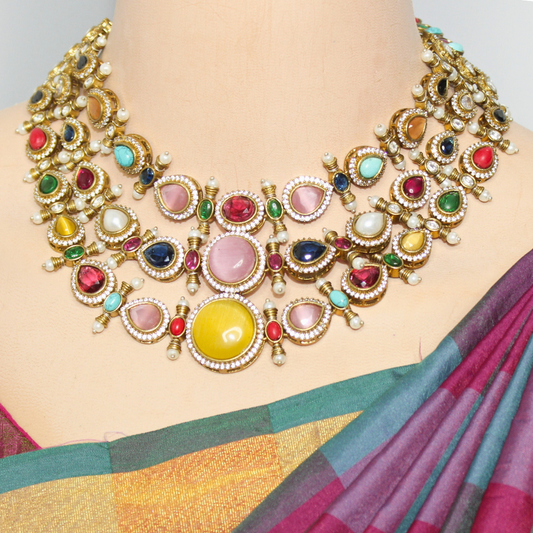 RAJWADI NAVRATAN JHALRA TEEN LADI NECKLACE SET