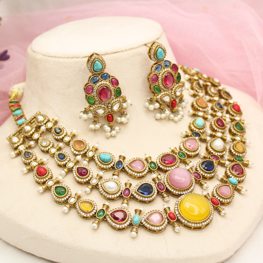 RAJWADI NAVRATAN JHALRA TEEN LADI NECKLACE SET