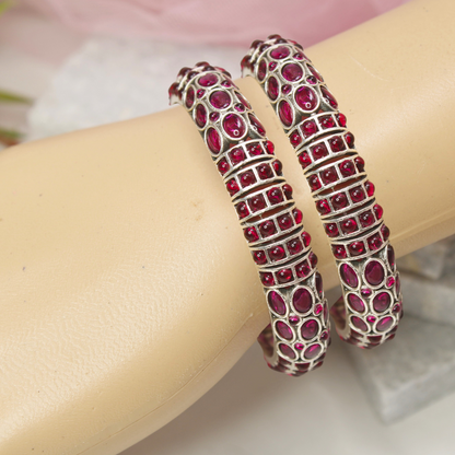 RUBY NAGINA BANGLES-SILVER FINISH-SET OF 2