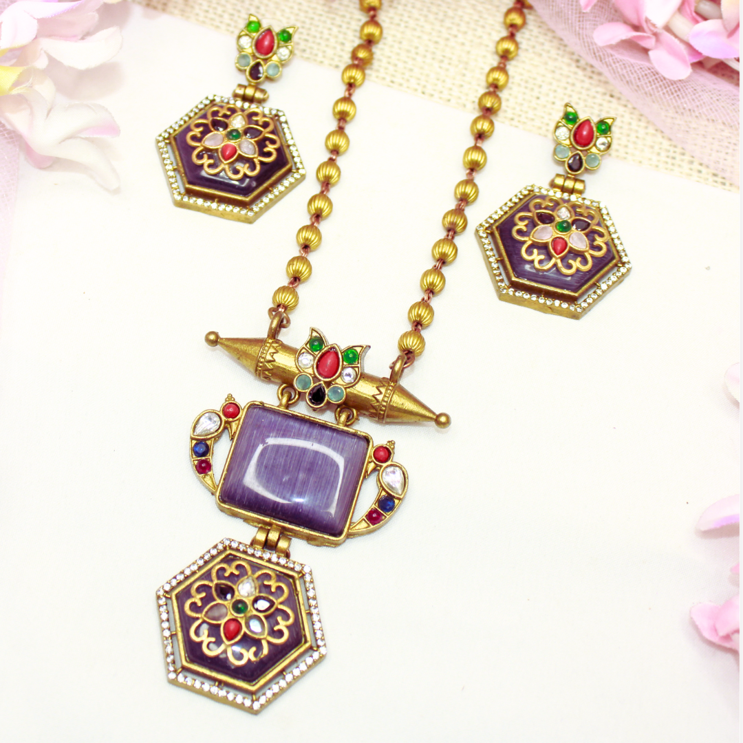 RAJWADI PENDANT SET-PURPLE