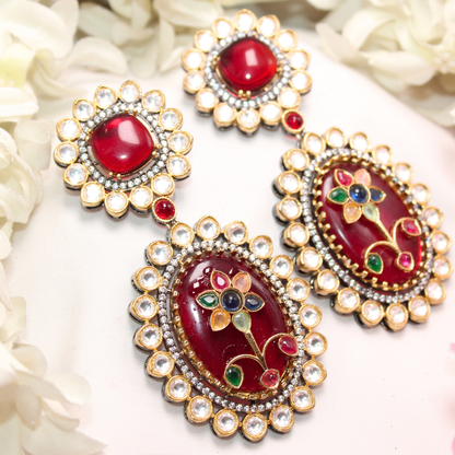 BIG STONE EARRING WITH KUNDAN WORK