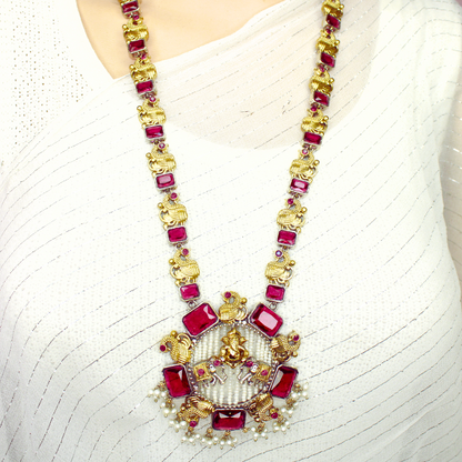 GAJ-GANPATI LONG NECKLACE- RED