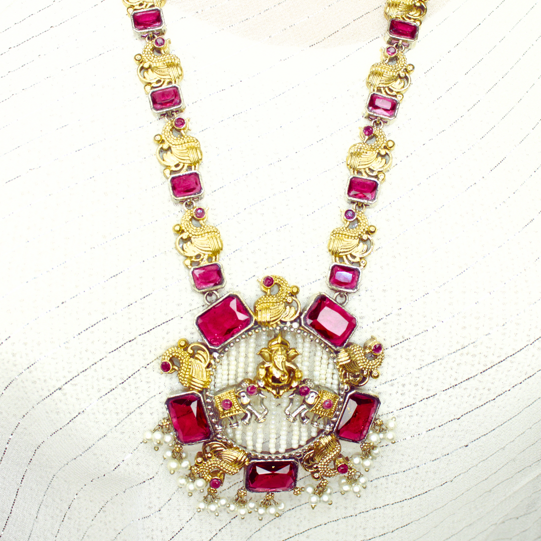 GAJ-GANPATI LONG NECKLACE- RED