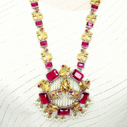 GAJ-GANPATI LONG NECKLACE- RED