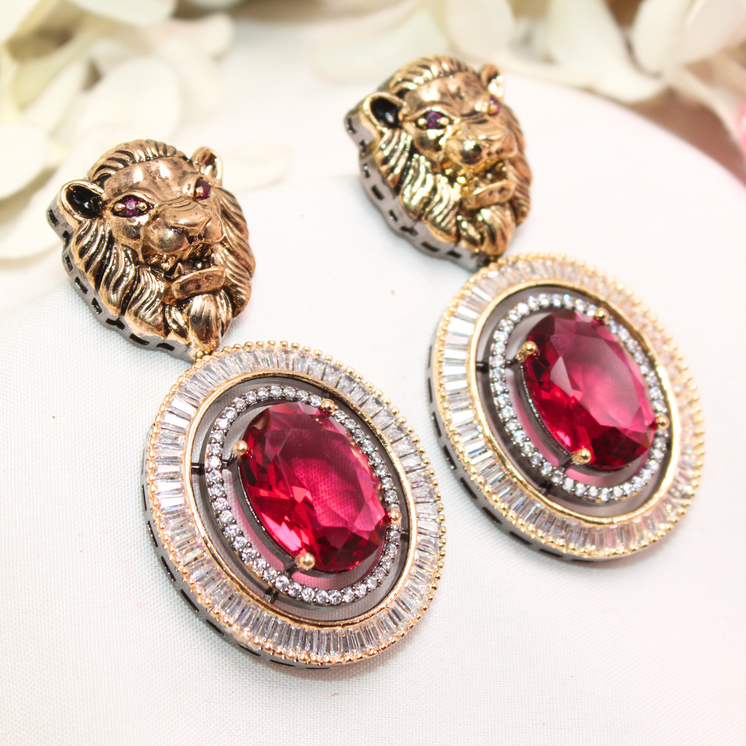 SABYASANCHI INSPIRED SINGLE STONE EARRING- RED