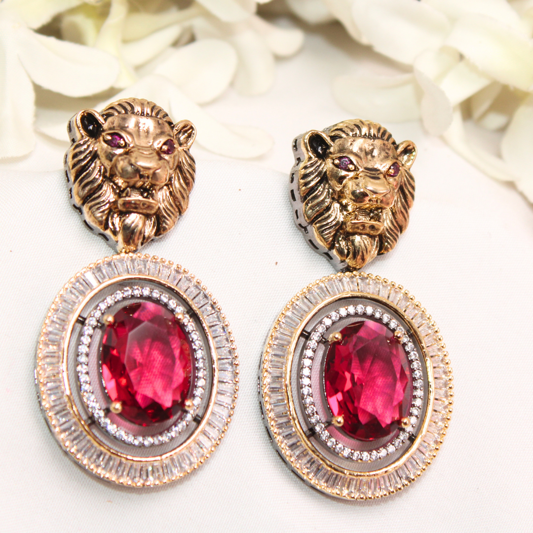 SABYASANCHI INSPIRED SINGLE STONE EARRING- RED