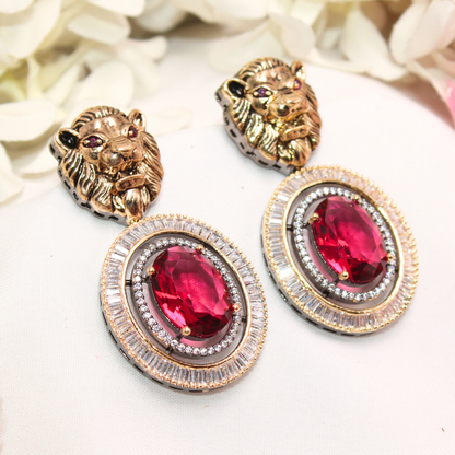 SABYASANCHI INSPIRED SINGLE STONE EARRING- RED