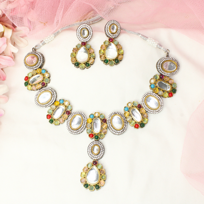 KUNDAN MULTI STONE NECKLACE SET