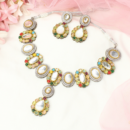 KUNDAN MULTI STONE NECKLACE SET