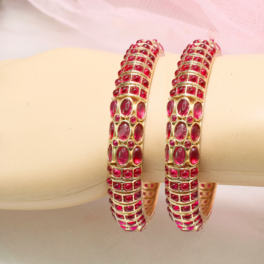 RUBY NAGINA BANGLES-GOLDEN FINISH-SET OF 2