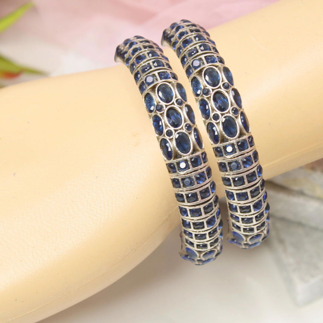 BLUE NAGINA BANGLES-SILVER FINISH-SET OF 2