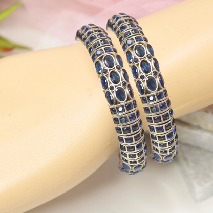 BLUE NAGINA BANGLES-SILVER FINISH-SET OF 2