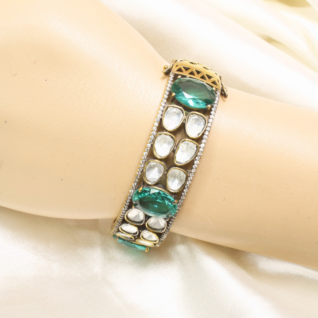 POLKI MOISSANITE ANTIQUE GOLDEN BRACELET-TURQUOISE