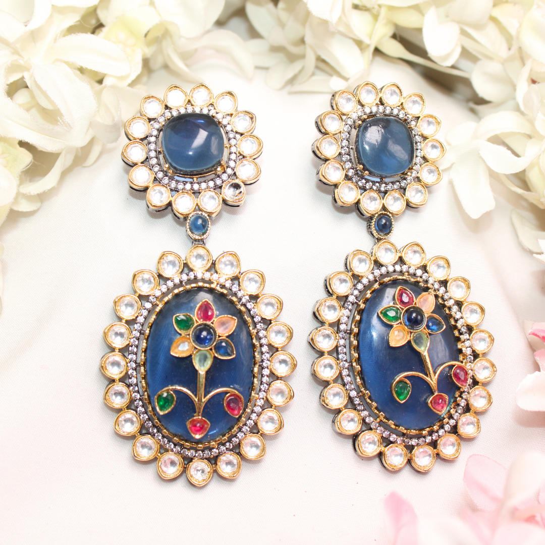 BIG STONE EARRING WITH KUNDAN WORK