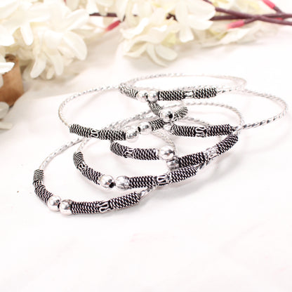 SILVER REPLICA THIN BANGLES (SET OF 6)