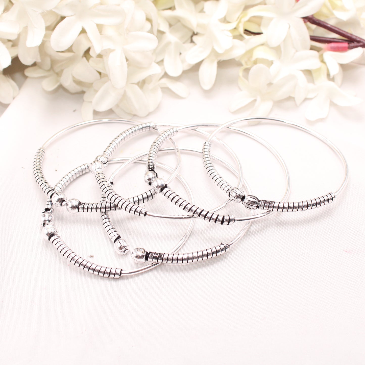 SILVER REPLICA THIN BANGLES (SET OF 6)