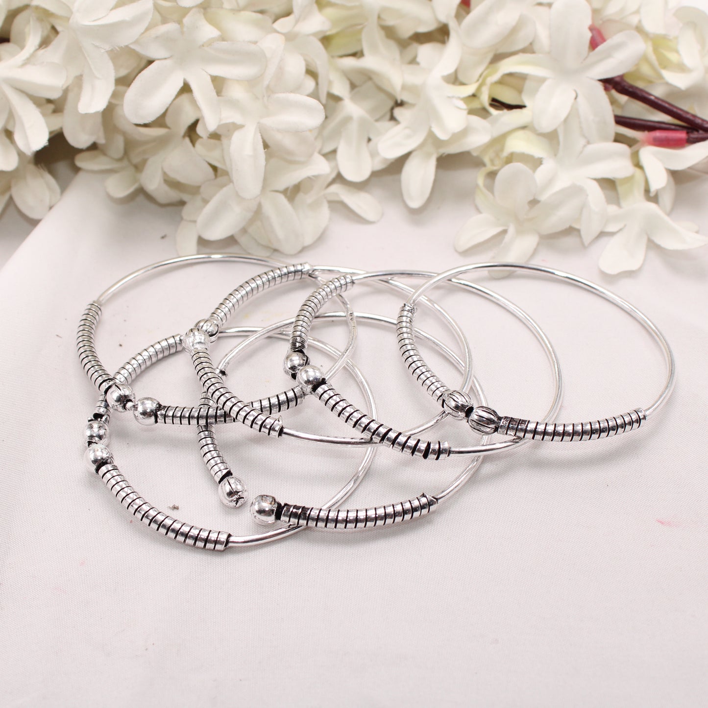 SILVER REPLICA THIN BANGLES (SET OF 6)