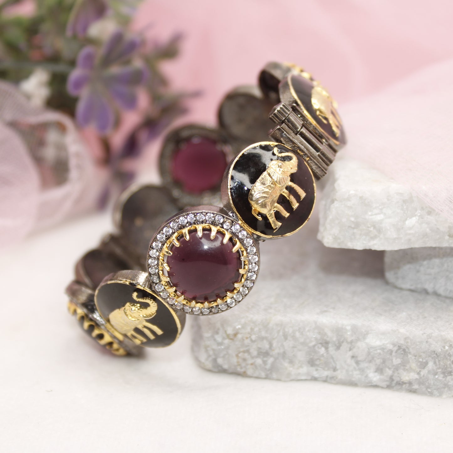 SABYASACHI INSPIRED KADA-ELEPHANT MOTIF-BLACK AND PURPLE