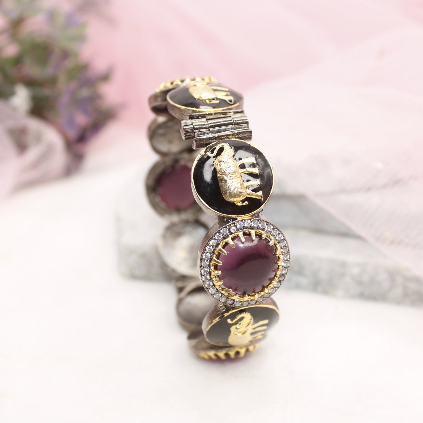 SABYASACHI INSPIRED KADA-ELEPHANT MOTIF-BLACK AND PURPLE