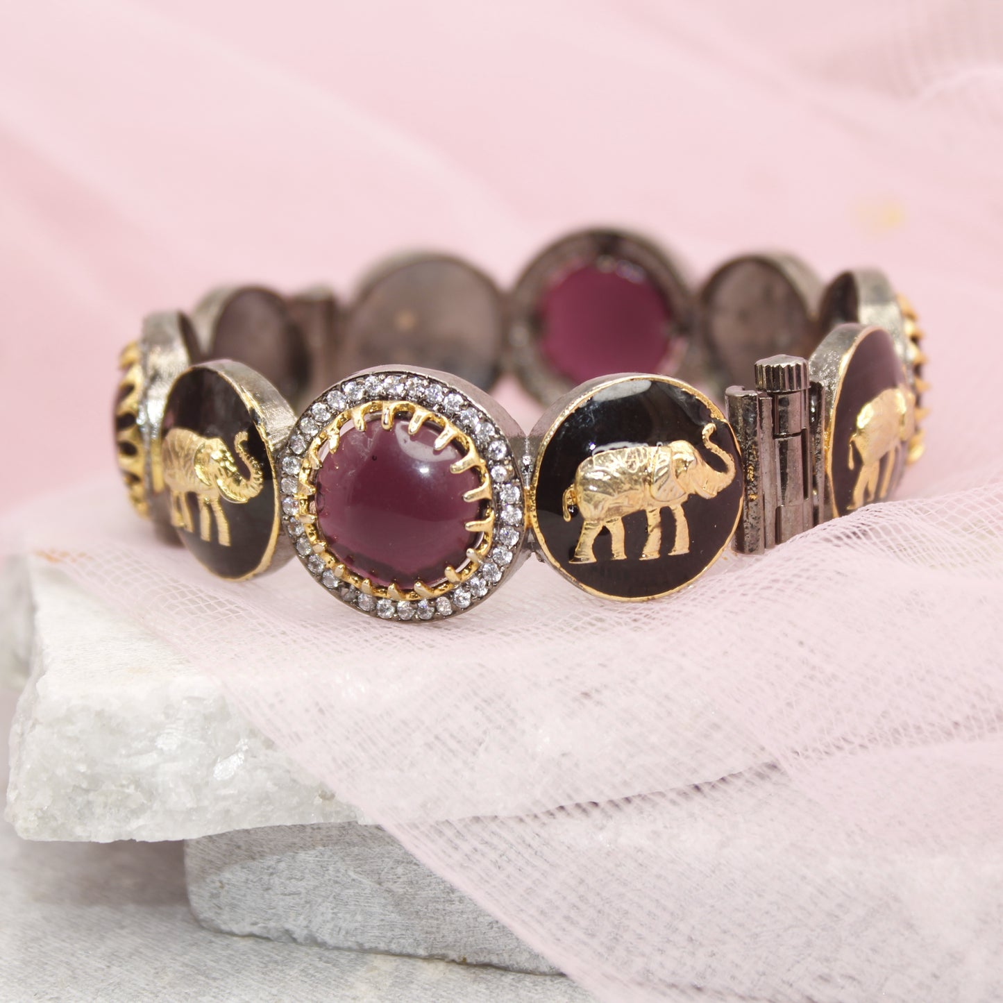 SABYASACHI INSPIRED KADA-ELEPHANT MOTIF-BLACK AND PURPLE