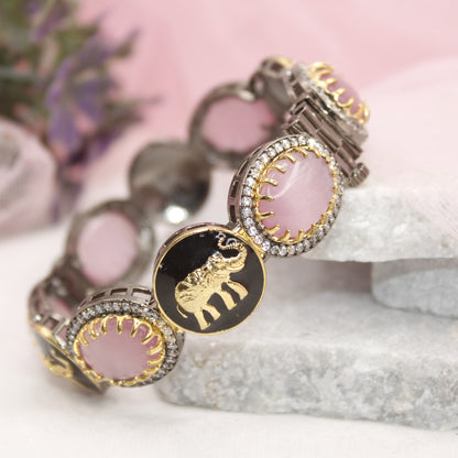 SABYASACHI INSPIRED KADA-ELEPHANT MOTIF-BLACK AND PINK