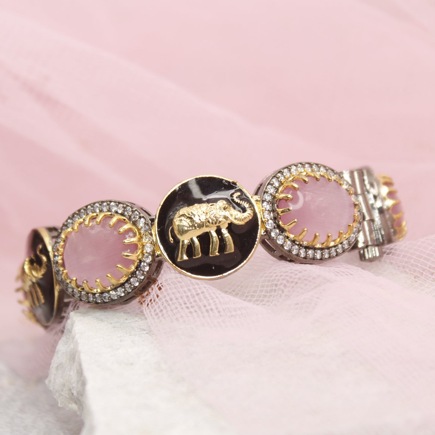 SABYASACHI INSPIRED KADA-ELEPHANT MOTIF-BLACK AND PINK