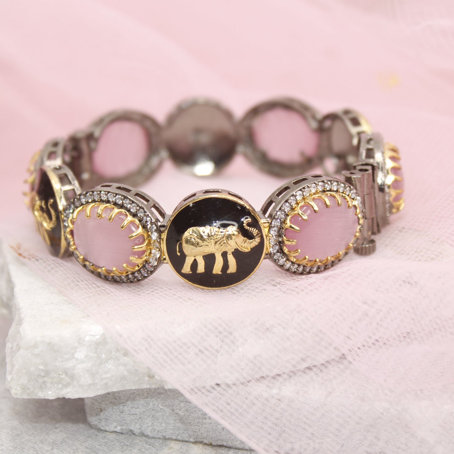 SABYASACHI INSPIRED KADA-ELEPHANT MOTIF-BLACK AND PINK