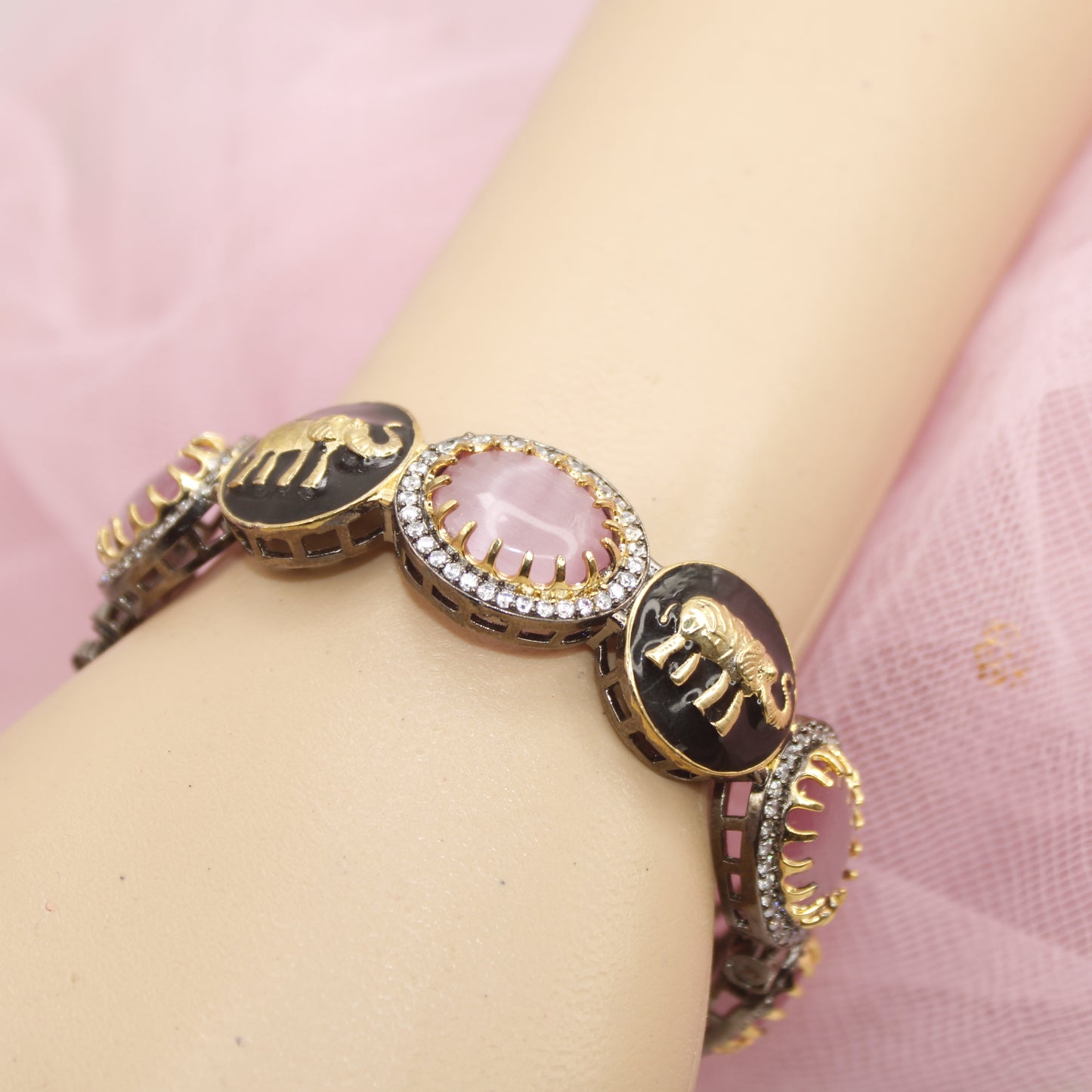 SABYASACHI INSPIRED KADA-ELEPHANT MOTIF-BLACK AND PINK