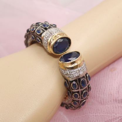 RAJWADI STONE & MEENAKARI KADA GOLD PLATED-BLUE