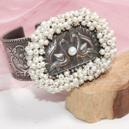 SILVER REPLICA CUFF BRACELET WITH PEARLS