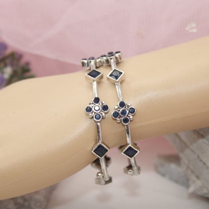 SILVER REPLICA THIN BRACELET-PAIR OF TWO-BLUE