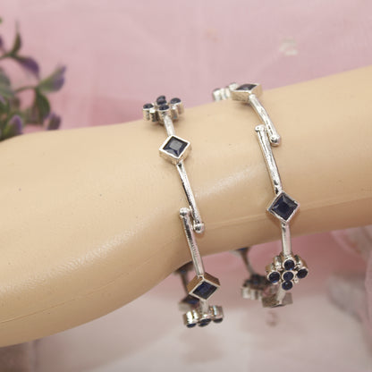 SILVER REPLICA THIN BRACELET-PAIR OF TWO-BLUE