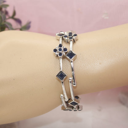 SILVER REPLICA THIN BRACELET-PAIR OF TWO-BLUE