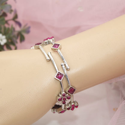 SILVER REPLICA THIN BRACELET-PAIR OF TWO-WINE