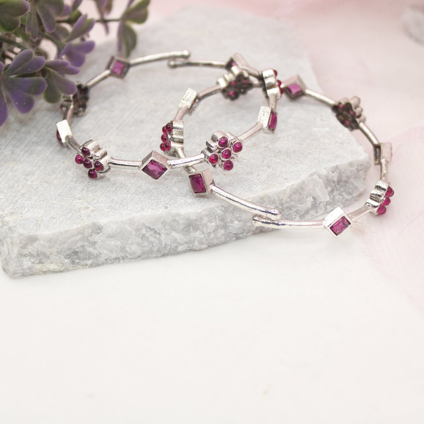 SILVER REPLICA THIN BRACELET-PAIR OF TWO-WINE