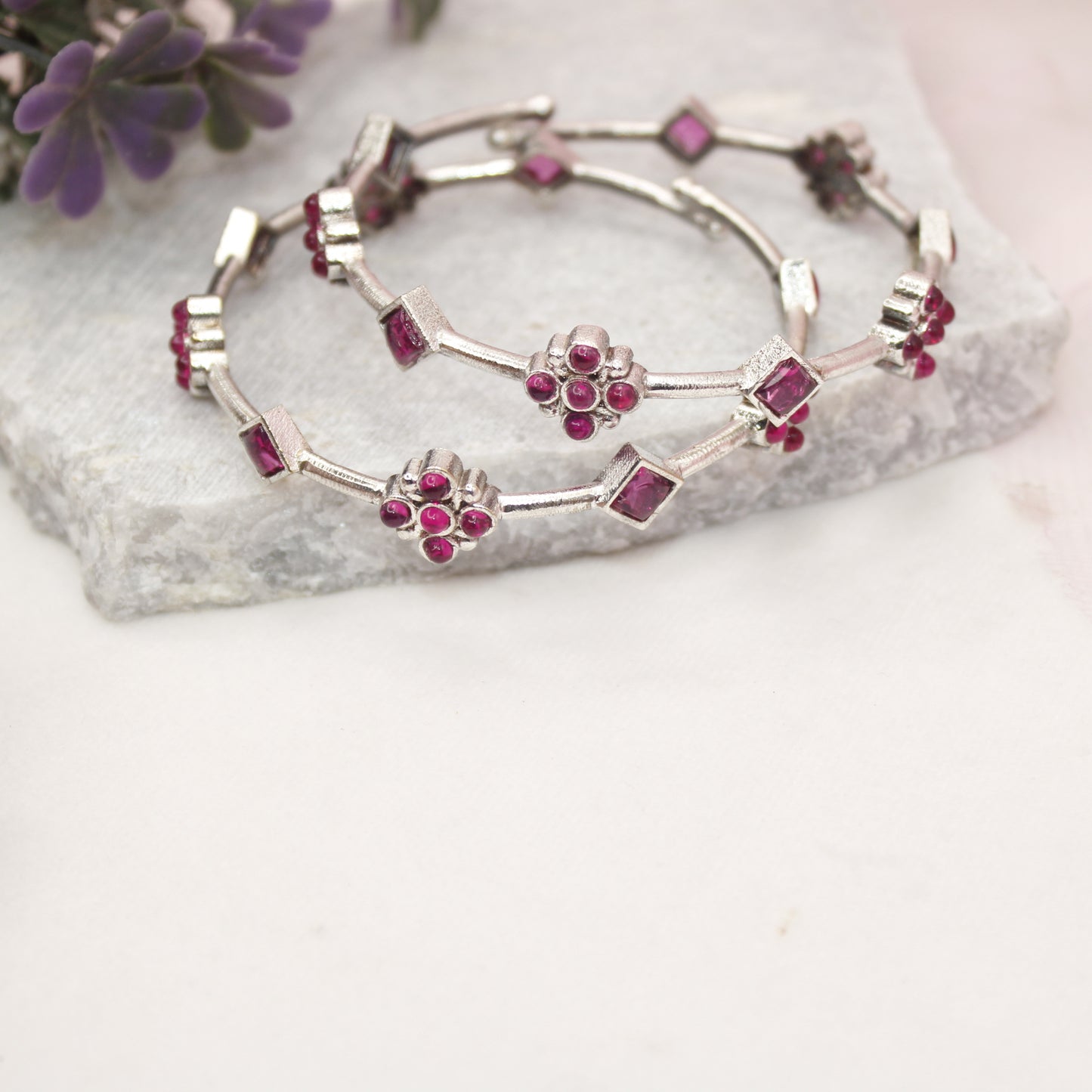 SILVER REPLICA THIN BRACELET-PAIR OF TWO-WINE