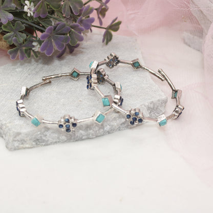 SILVER REPLICA THIN BRACELET-PAIR OF TWO-TURQUOISE