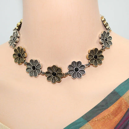 AARYA DUAL TONE NECKLACE SET-BLACK -Necklaces