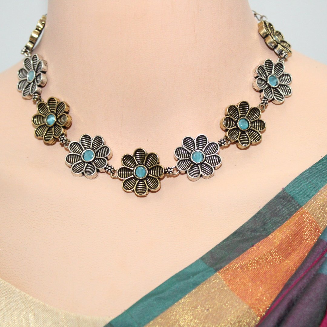 AARYA DUAL TONE NECKLACE SET-LIGHT BLUE -Necklaces