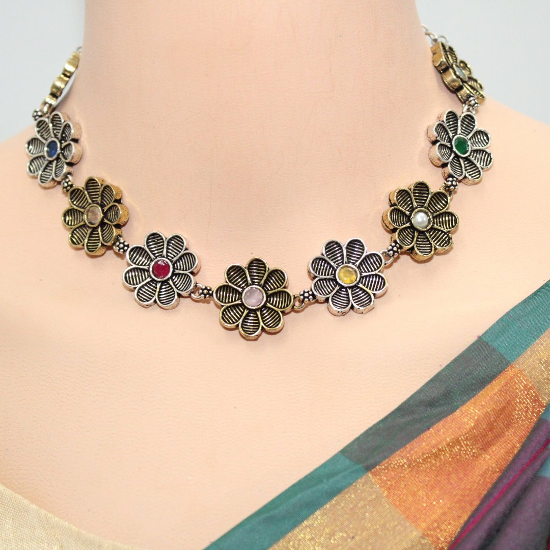 AARYA DUAL TONE NECKLACE SET-MULTICOLOUR -Necklaces