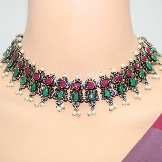 ANUSHA NECKLACE SET-MAROON & GREEN -Necklaces