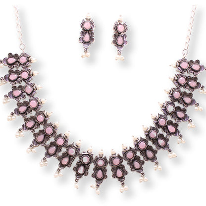 ANUSHA NECKLACE SET-PINK -Necklaces