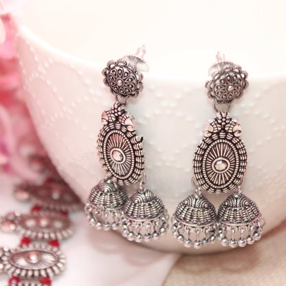 BANJARA PENDANT SET-DOUBLE JHUMKI PATTERN-CHAKRA-RED -Charms & Pendants