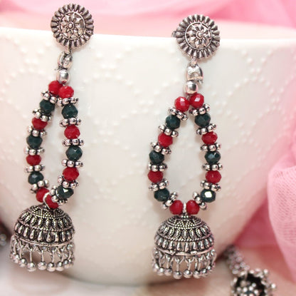 BANJARA PENDANT SET-JHUMKI PATTERN-CHAKRA-MAROON & GREEN -Charms & Pendants