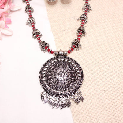 BANJARA PENDANT SET-JHUMKI PATTERN-CHAKRA PATTERN-RED -Charms & Pendants