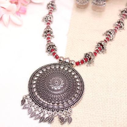 BANJARA PENDANT SET-JHUMKI PATTERN-CHAKRA PATTERN-RED -Charms & Pendants