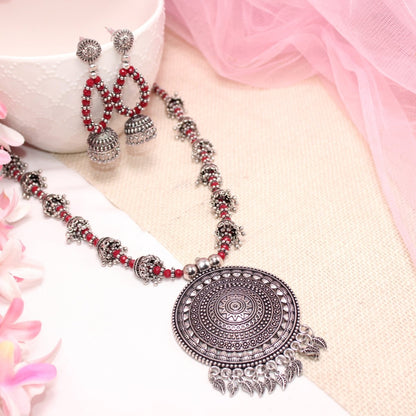 BANJARA PENDANT SET-JHUMKI PATTERN-CHAKRA PATTERN-RED -Charms & Pendants