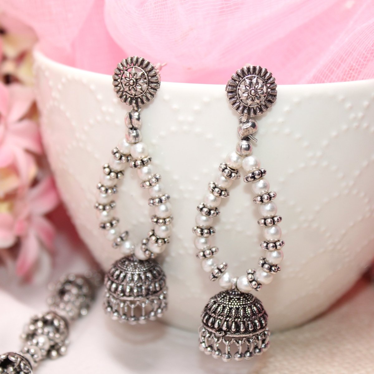 BANJARA PENDANT SET-JHUMKI PATTERN-CHAKRA-WHITE -Charms & Pendants